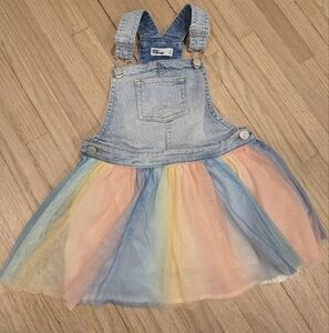 Denim Rainbow Tulle Skirt Overalls Size 4t
